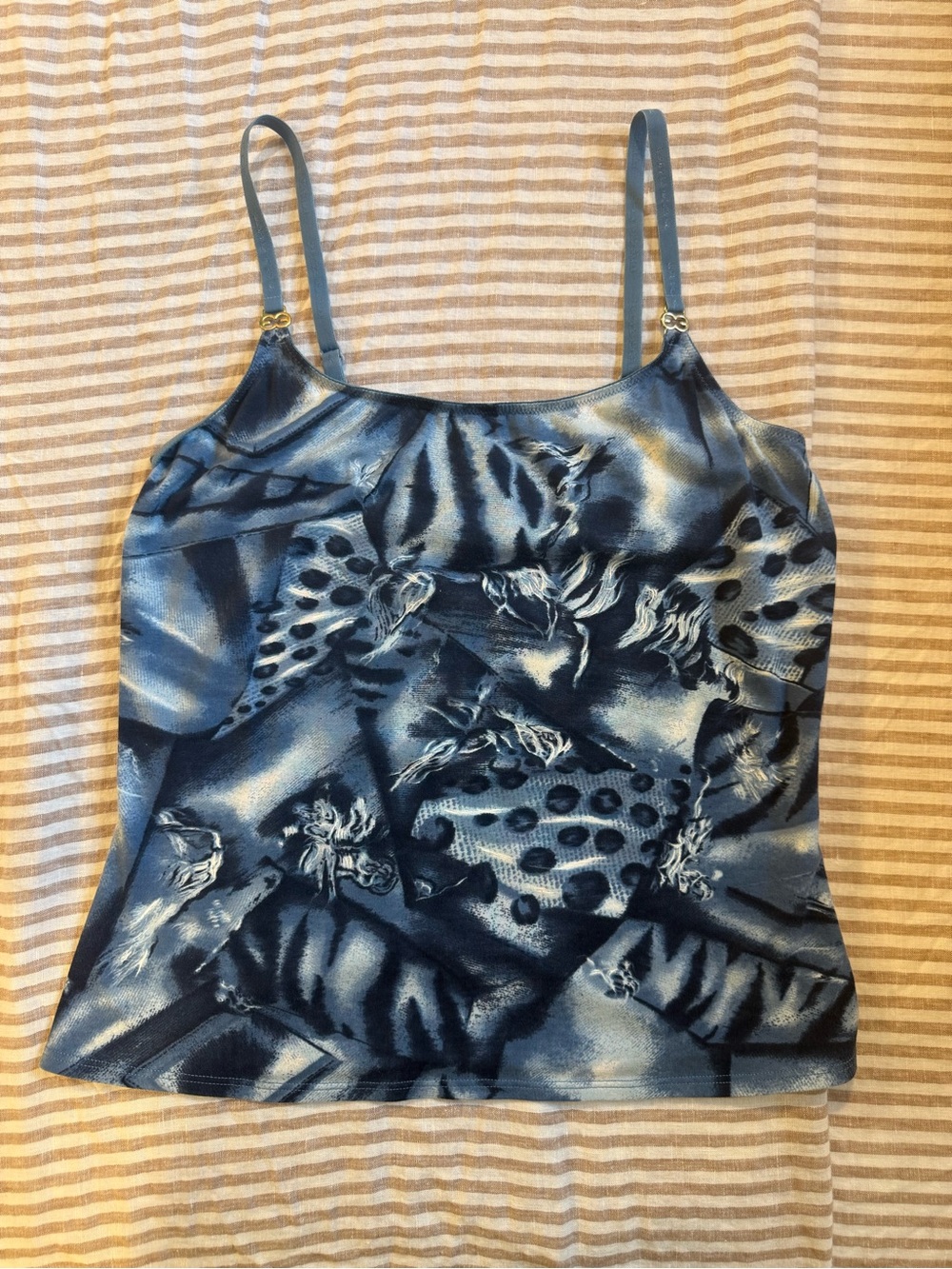 Vintage Y2K Escada Blue Abstract Print Cami Tank Top Gold Logo M
